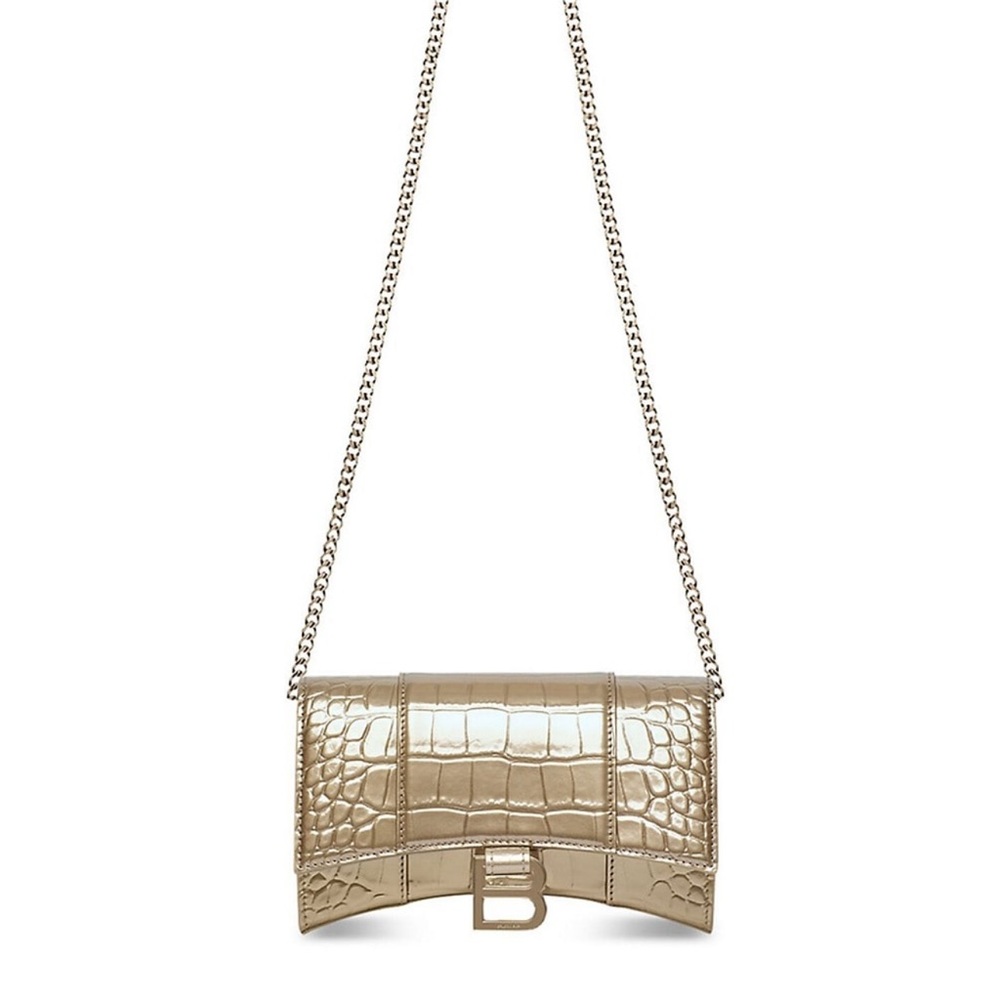Balenciaga Hourglass Wallet With Chain Metallized Crocodile Embossed